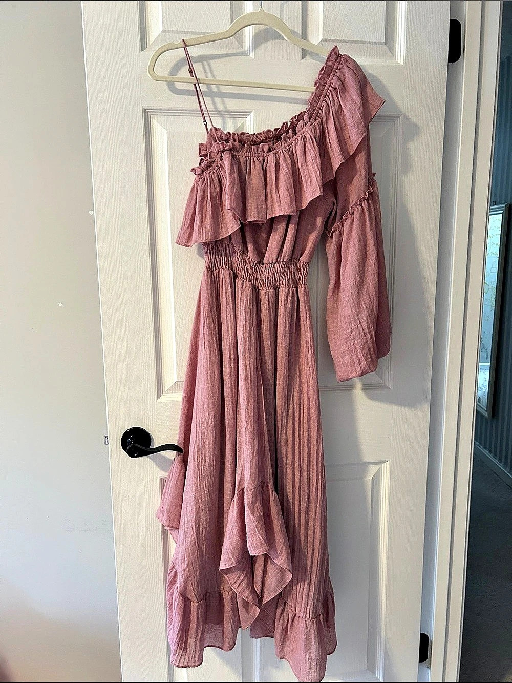 MISA Los Angeles Vola Ruffle Maxi Dress Pink Medium